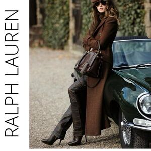 Ralph Lauren Chocolate Brown plaid check Long double breasted wool Coat Sz 8